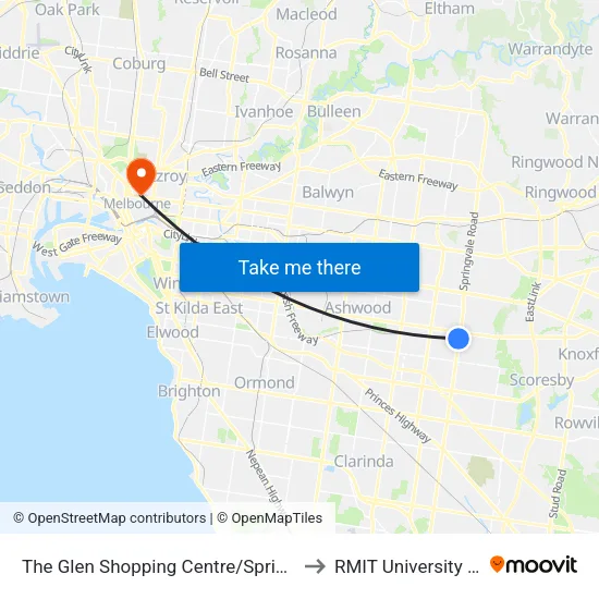 The Glen Shopping Centre/Springvale Rd to RMIT University (City Campus) map
