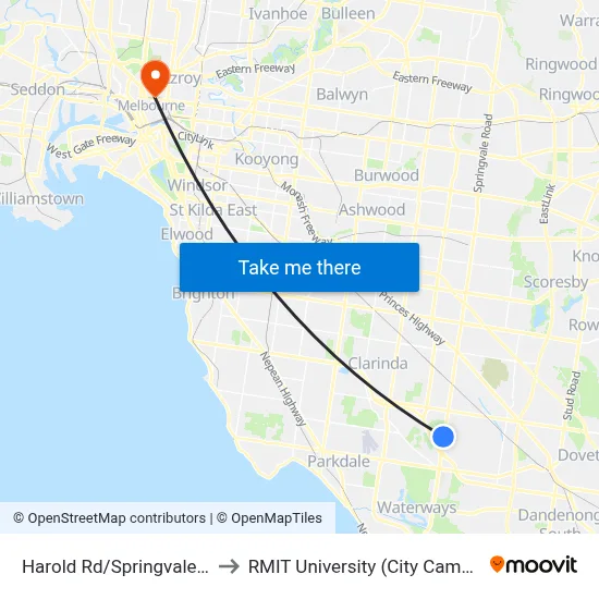 Harold Rd/Springvale Rd to RMIT University (City Campus) map