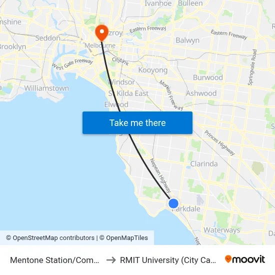 Mentone Station/Como Pde to RMIT University (City Campus) map