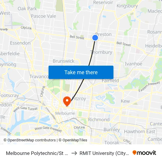 Melbourne Polytechnic/St Georges Rd to RMIT University (City Campus) map