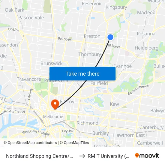 Northland Shopping Centre/Murray Rd to RMIT University (City Campus) map