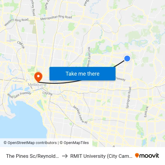 The Pines Sc/Reynolds Rd to RMIT University (City Campus) map