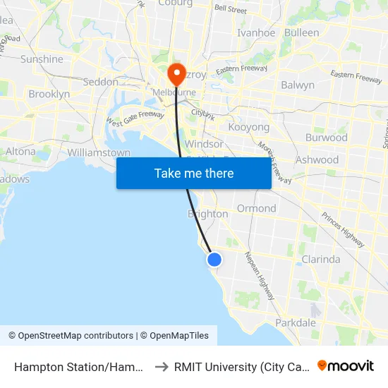 Hampton Station/Hampton St to RMIT University (City Campus) map