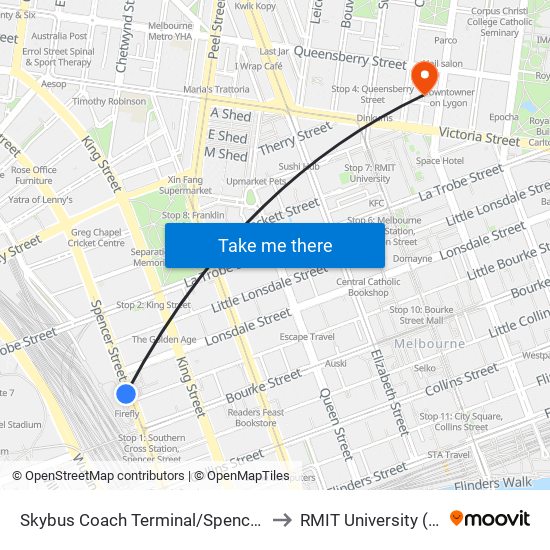 Skybus Coach Terminal/Spencer St (Melbourne City) to RMIT University (City Campus) map