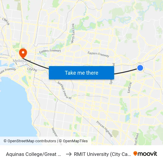 Aquinas College/Great Ryrie St to RMIT University (City Campus) map