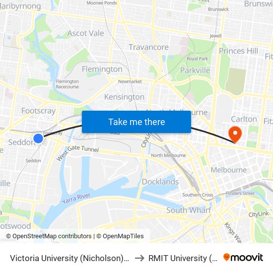 Victoria University (Nicholson)/Albert St (Footscray) to RMIT University (City Campus) map