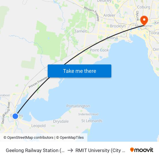 Geelong Railway Station (Geelong) to RMIT University (City Campus) map