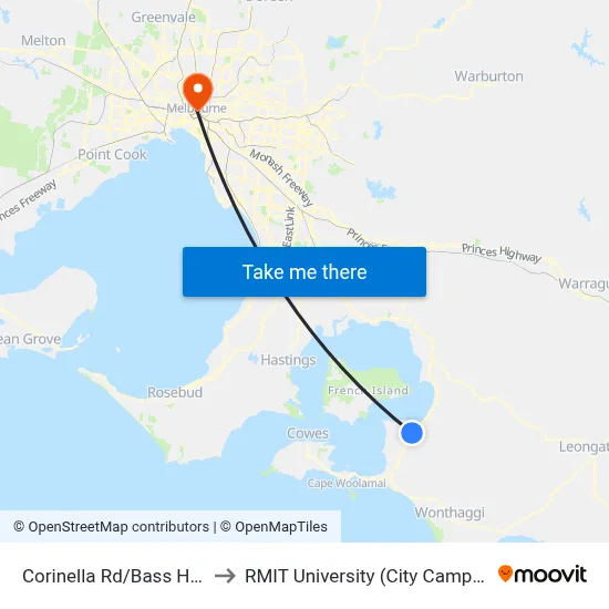 Corinella Rd/Bass Hwy to RMIT University (City Campus) map