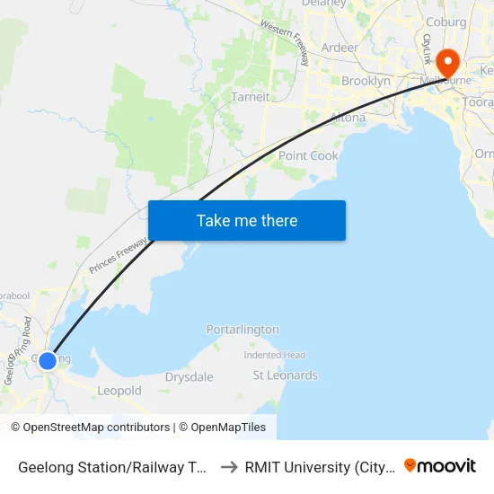 Geelong Station/Railway Tce to RMIT University (City Campus) map