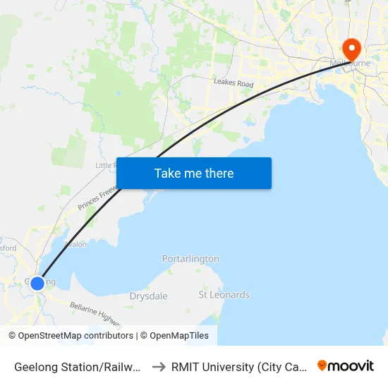Geelong Station/Railway Tce to RMIT University (City Campus) map