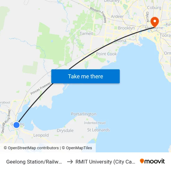 Geelong Station/Railway Tce to RMIT University (City Campus) map