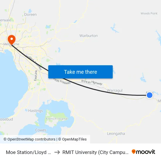 Moe Station/Lloyd St to RMIT University (City Campus) map