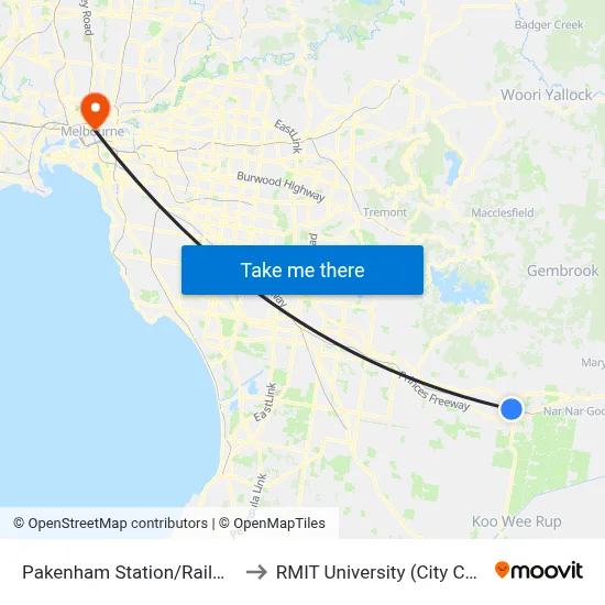 Pakenham Station/Railway Ave to RMIT University (City Campus) map