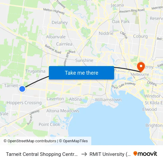 Tarneit Central Shopping Centre/Derrimut Rd to RMIT University (City Campus) map