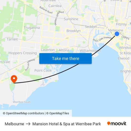 Melbourne to Mansion Hotel & Spa at Werribee Park map