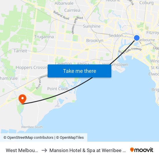 West Melbourne to Mansion Hotel & Spa at Werribee Park map