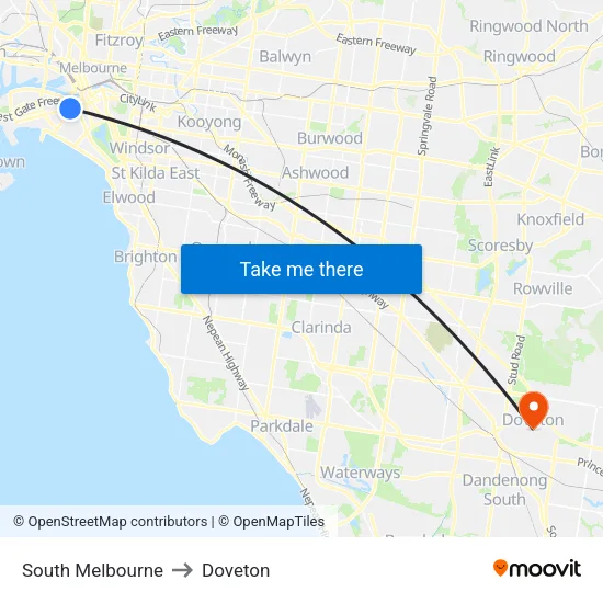 South Melbourne to Doveton map