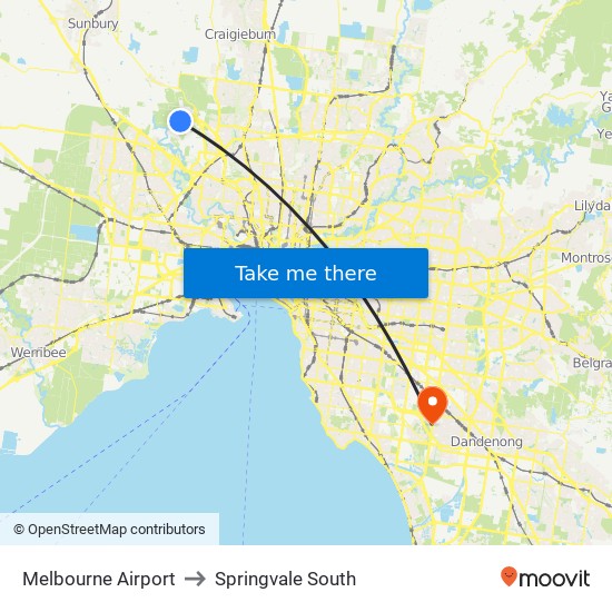 Melbourne Airport to Springvale South map