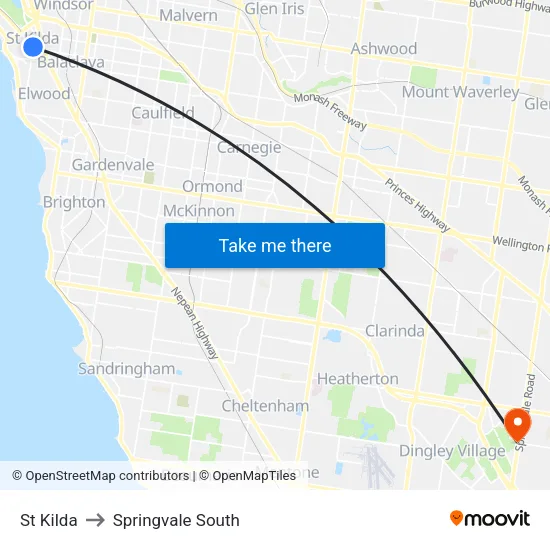 St Kilda to Springvale South map