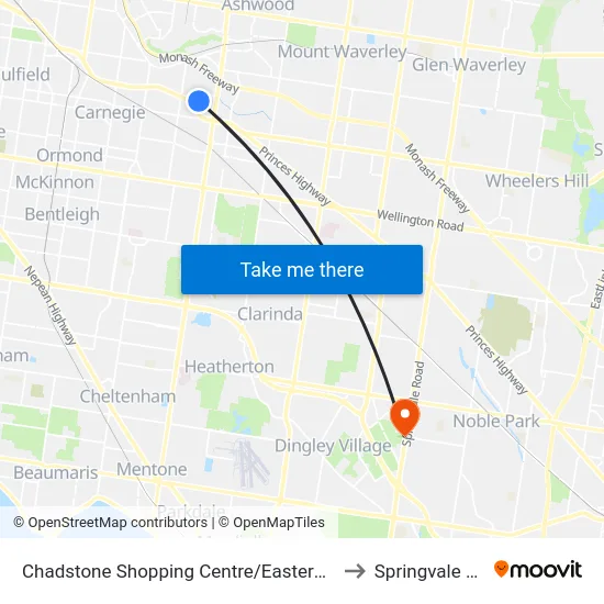 Chadstone Shopping Centre/Eastern Access Rd to Springvale South map
