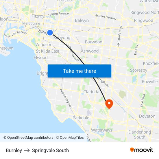 Burnley to Springvale South map