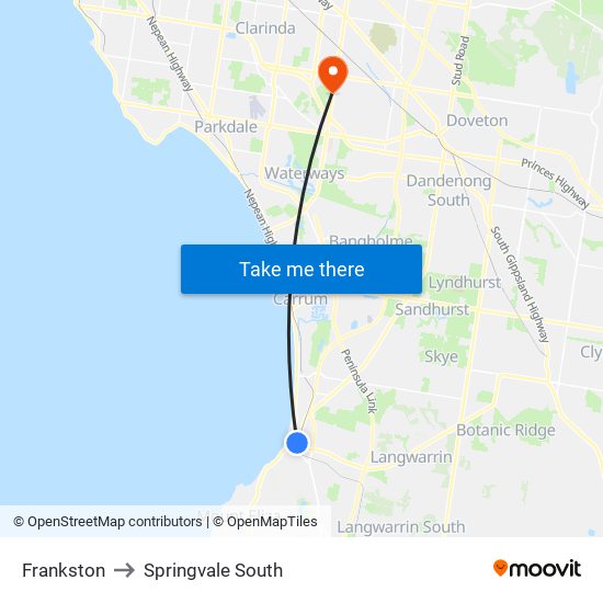 Frankston to Springvale South map