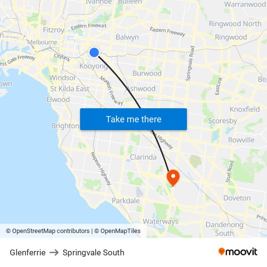 Glenferrie to Springvale South map