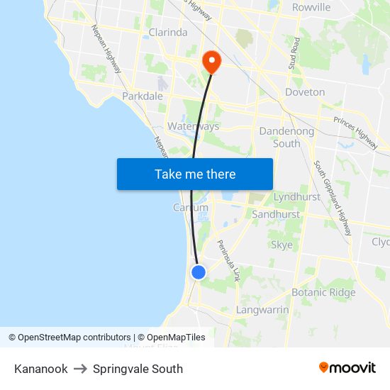 Kananook to Springvale South map