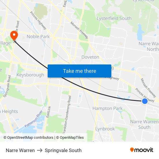 Narre Warren to Springvale South map