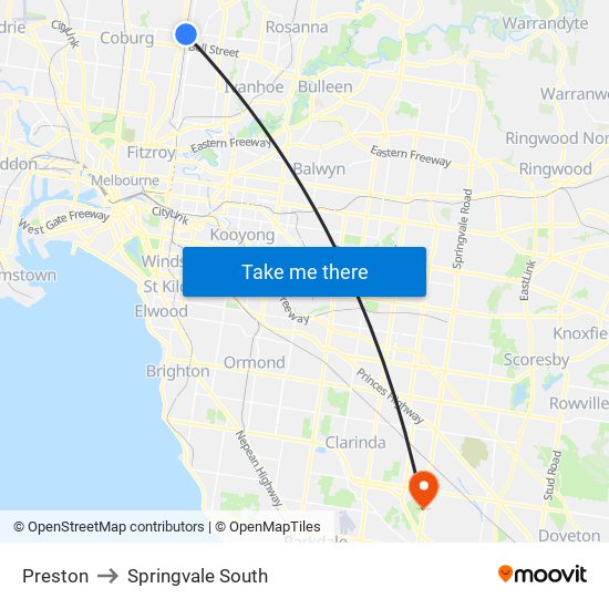 Preston to Springvale South map