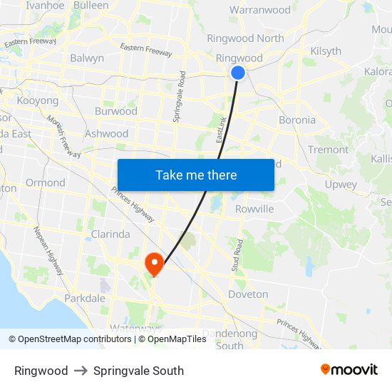 Ringwood to Springvale South map
