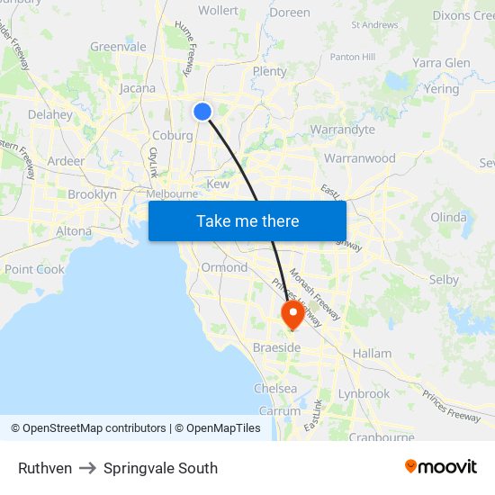 Ruthven to Springvale South map