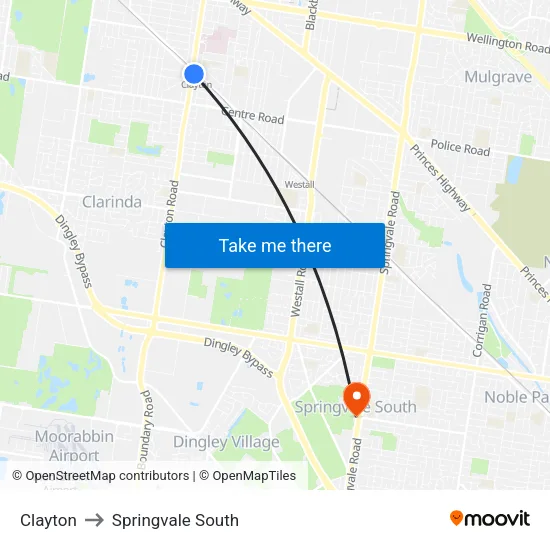 Clayton to Springvale South map