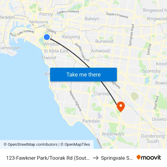 Fawkner Park/Toorak Rd #123 to Springvale South map