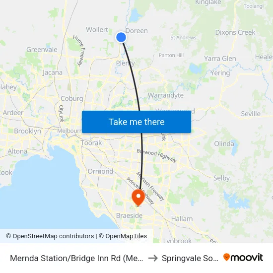 Mernda Station/Bridge Inn Rd to Springvale South map