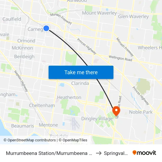 Murrumbeena Station/Murrumbeena Rd to Springvale South map