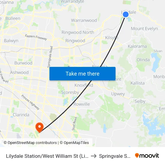 Lilydale Station/West William St to Springvale South map
