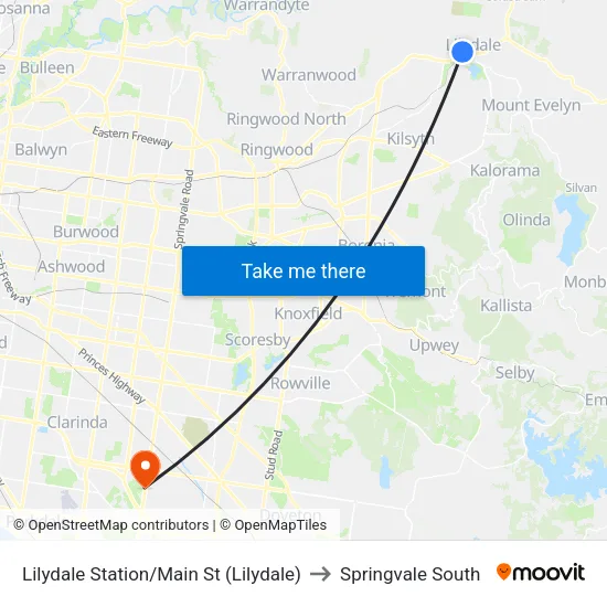 Lilydale Station/Main St to Springvale South map