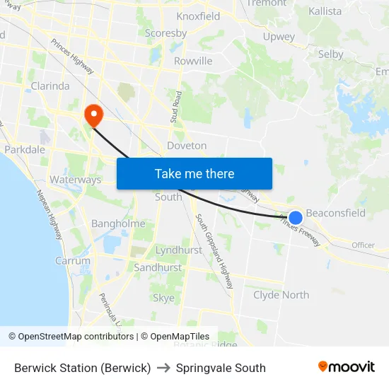 Berwick Station to Springvale South map