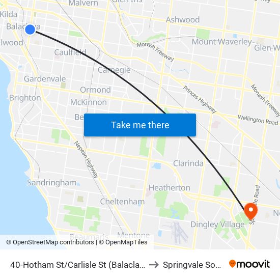 40-Hotham St/Carlisle St (Balaclava) to Springvale South map