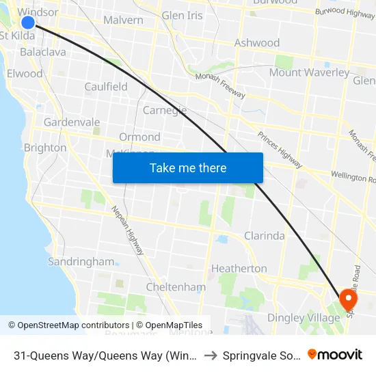 Queens Way/Queens Way #31 to Springvale South map