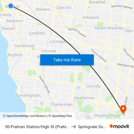 Prahran Station/High St #30 to Springvale South map
