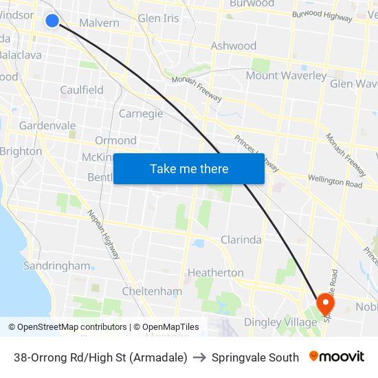 38-Orrong Rd/High St (Armadale) to Springvale South map