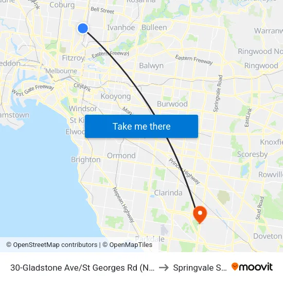 Gladstone Ave/St Georges Rd #30 to Springvale South map
