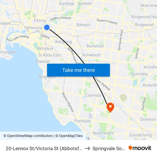 20-Lennox St/Victoria St (Abbotsford) to Springvale South map