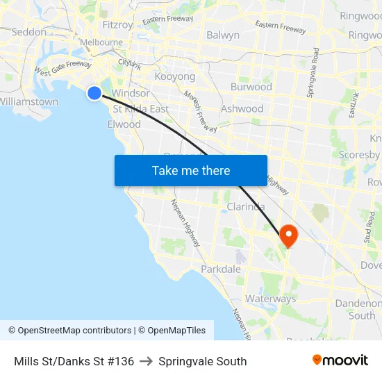 Mills St/Danks St #136 to Springvale South map