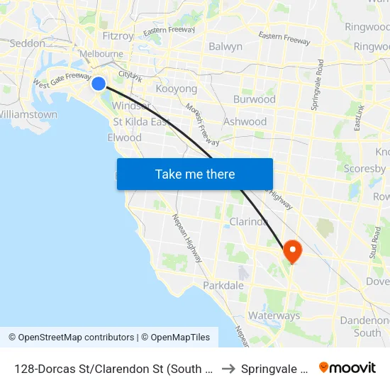 Dorcas St/Clarendon St #128 to Springvale South map