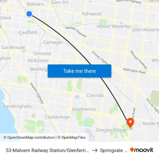 Malvern Railway Station/Glenferrie Rd #53 to Springvale South map