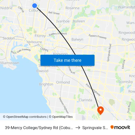 Mercy College/Sydney Rd #39 to Springvale South map