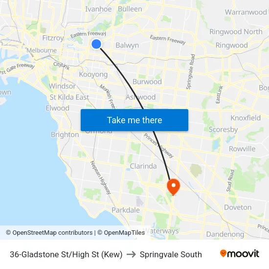 Gladstone St/High St #36 to Springvale South map